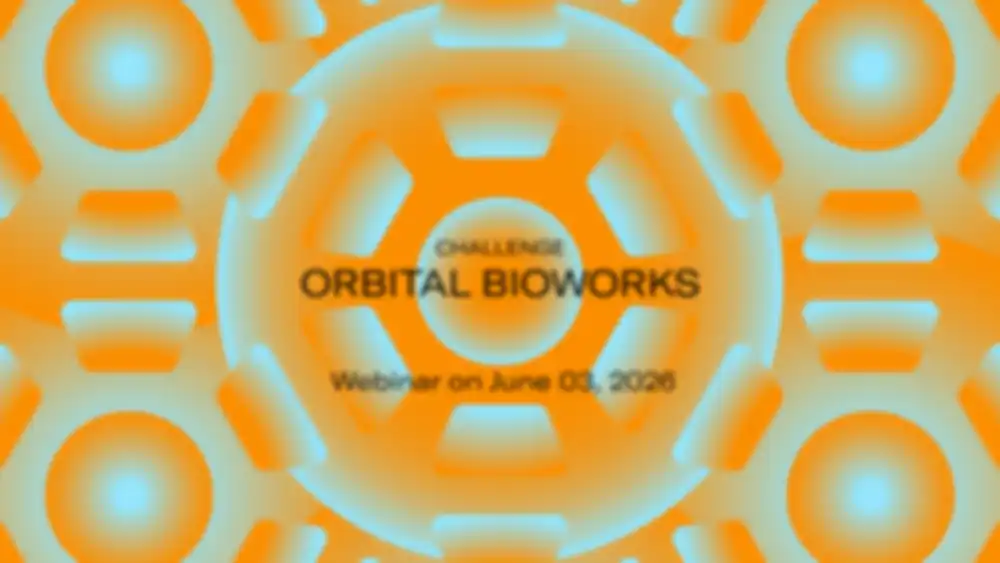 Key Visual "Orbital Bioworks Challenge" mit Text "Webinar on June 03, 2026"