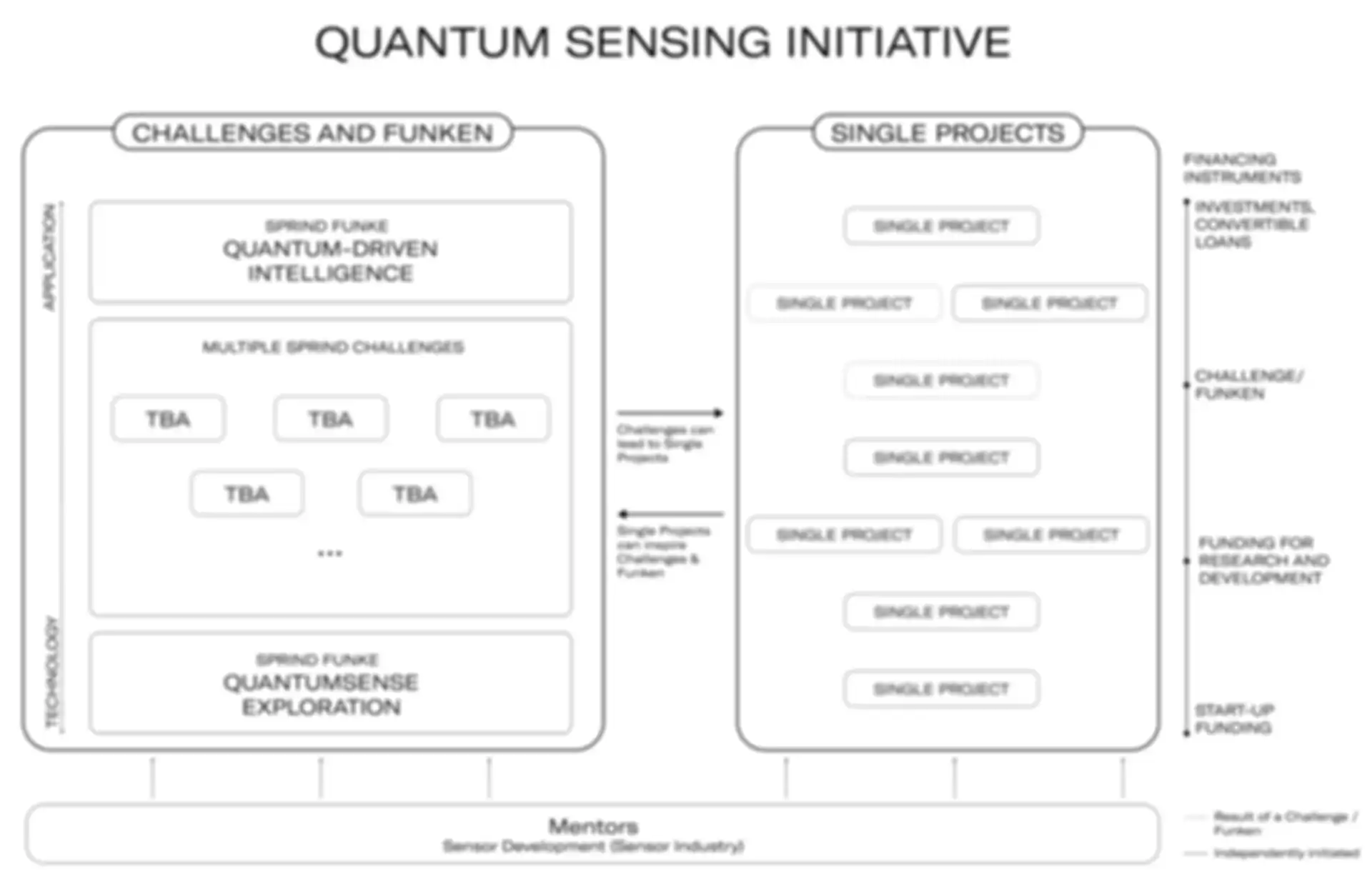 Übersicht Quantum Sensiung Initiative: aufgeteilt nach Challenges/ Funken und Single Projects